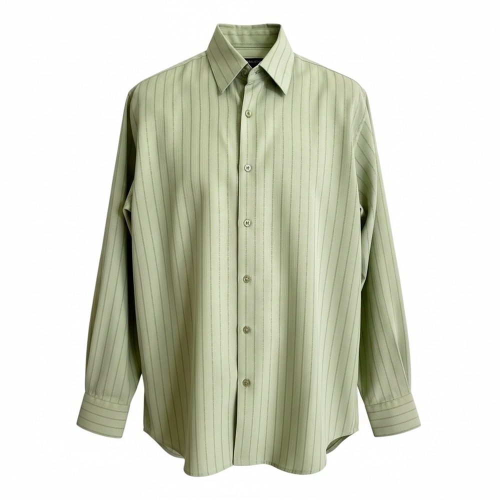Bassiri Button Down Shirt Mens M Sage Green Striped Microfiber Ltd Collection